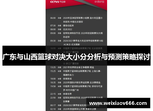 广东与山西篮球对决大小分分析与预测策略探讨